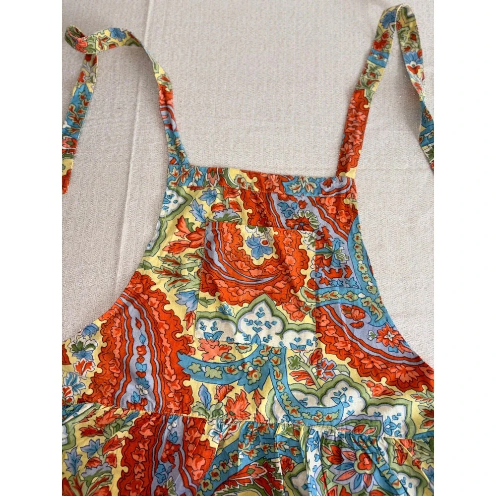 April Cornell Apron One Size Multi Paisley Floral Tiered Ruffle Cotton Excellent